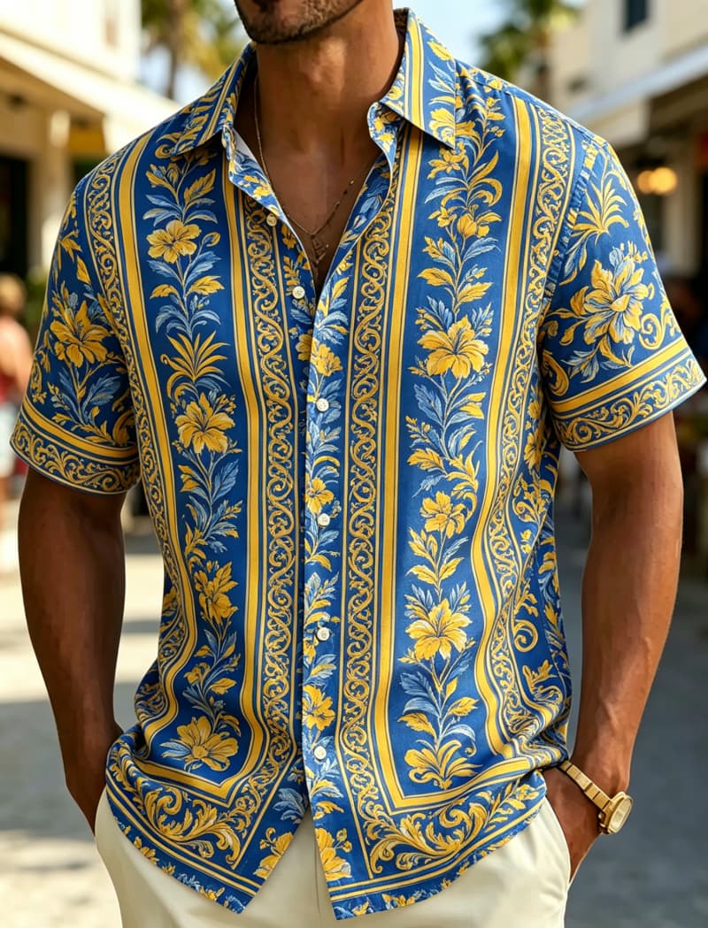 Resort Shirt Floral - قميص رجالي بأكمام قصيرة وياقة مطوية،