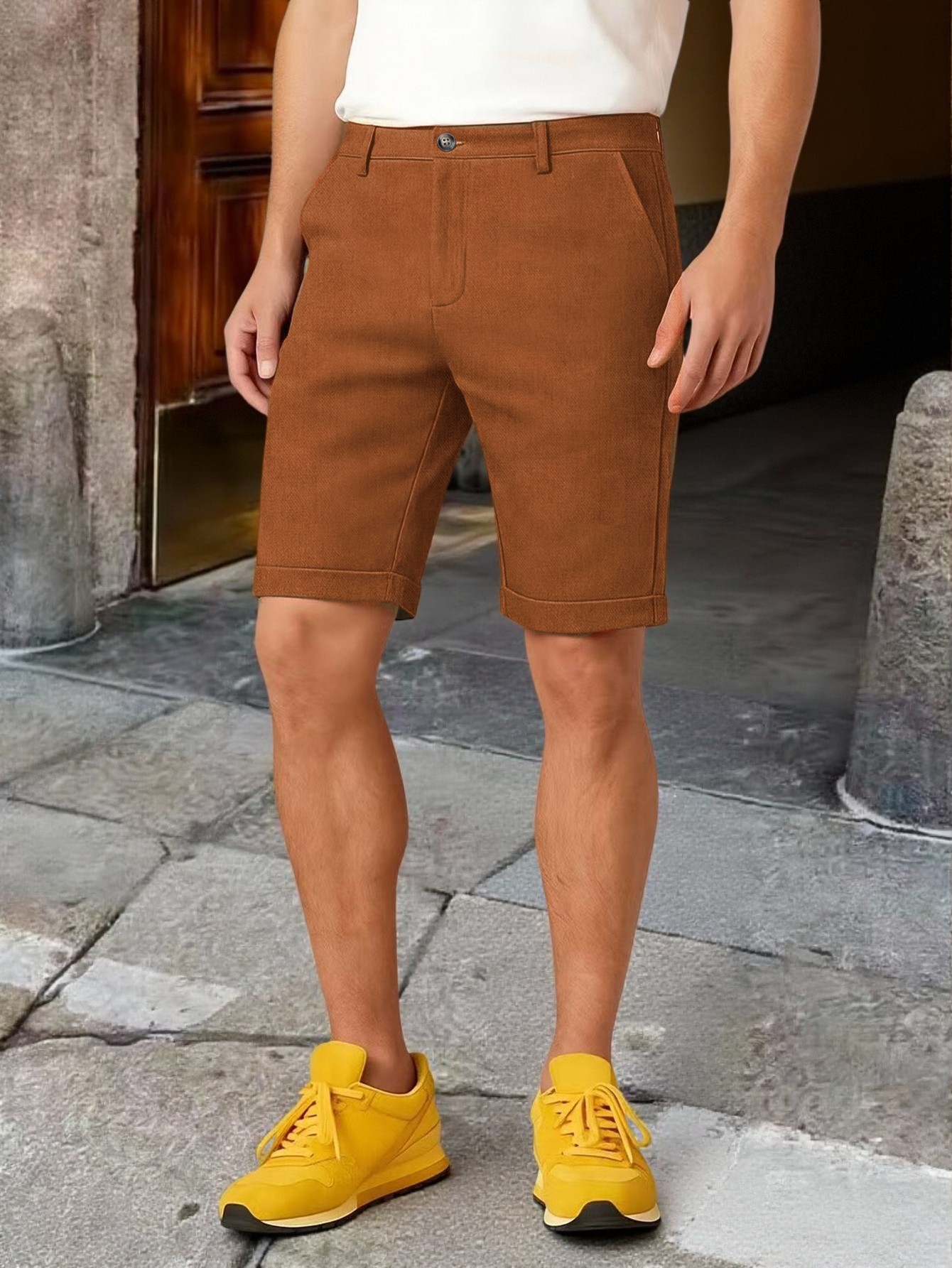 شورتات تشينو للرجال بطول الركب - مراجعة Shorts Chino Slim وسعره