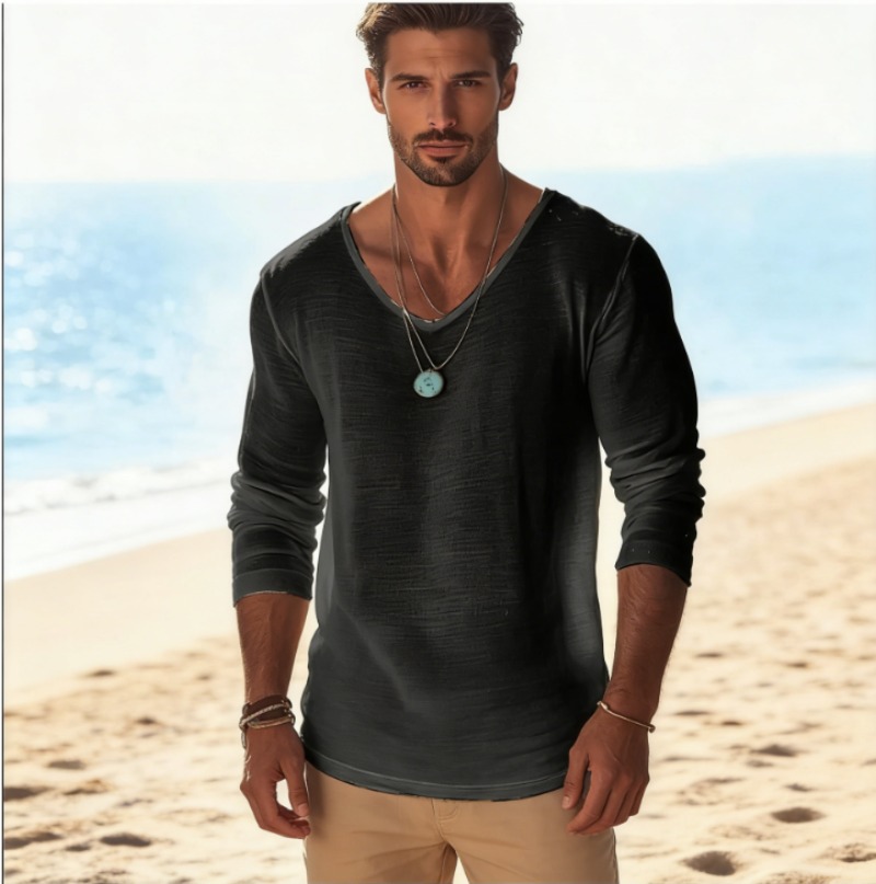تي شيرت رجالي كاجوال برقبة على - مراجعة Linen Shirt Breathable وسعره