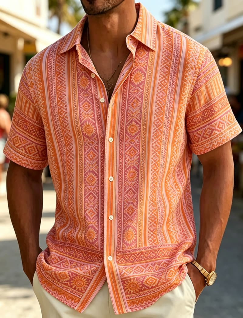 قميص رجالي بأكمام قصيرة وياقة  - مراجعة Resort Shirt Floral وسعره