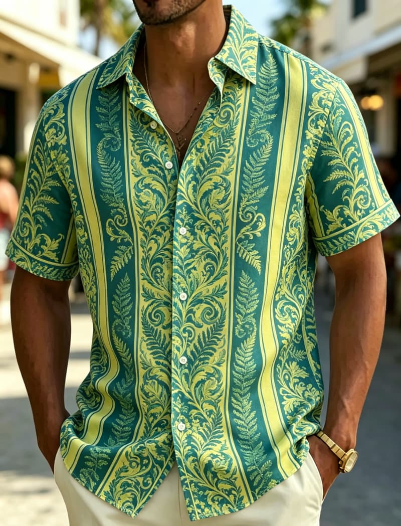 قميص رجالي بأكمام قصيرة وياقة  - مراجعة Resort Shirt Floral وسعره